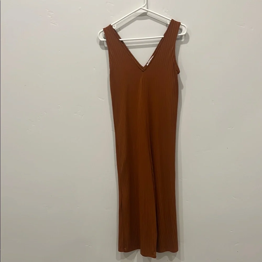 Zara Brown Sleeveless V-Neck Jumpsuit - Picture 1 of 6